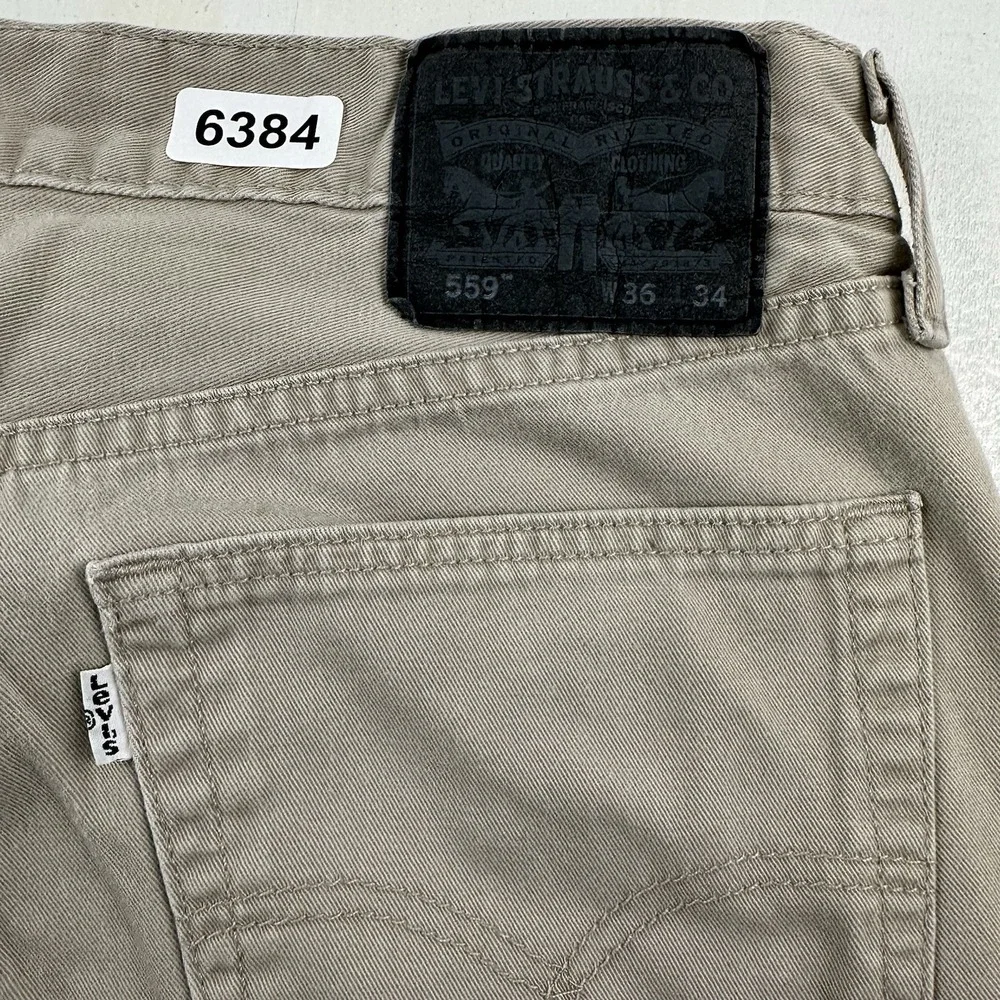 Levi’s 559 Relaxed Straight Jeans Mens 36x34 Beige Khaki Twill 100% Cotton